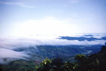 View of the ridge of mountaions covered with cloud