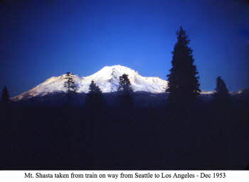 Mount Shasta taken from train on way from Seattle to Los Angeles