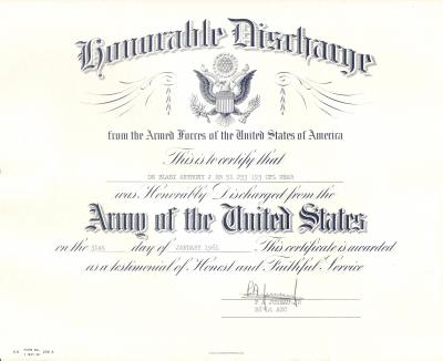 Anthony DeBlasi's Honorable Discharge papers