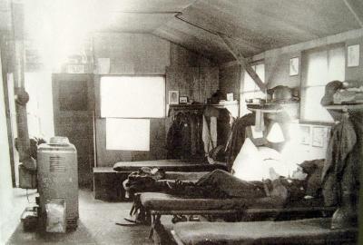 Inside a hut Anthony DeBlasi on his bunk
