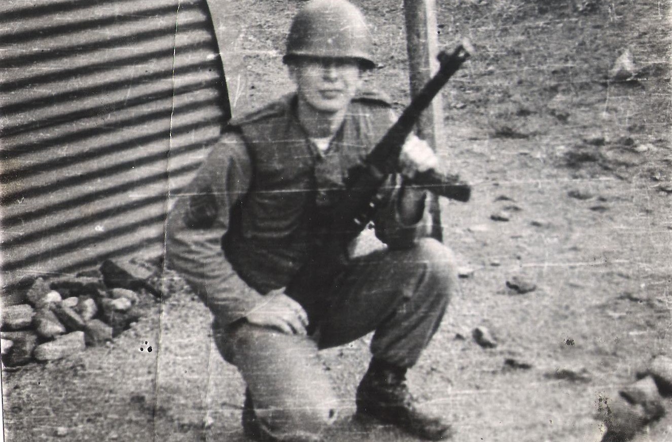 Joseph J. Valitsky, Sr. Posing With Gun in Korea