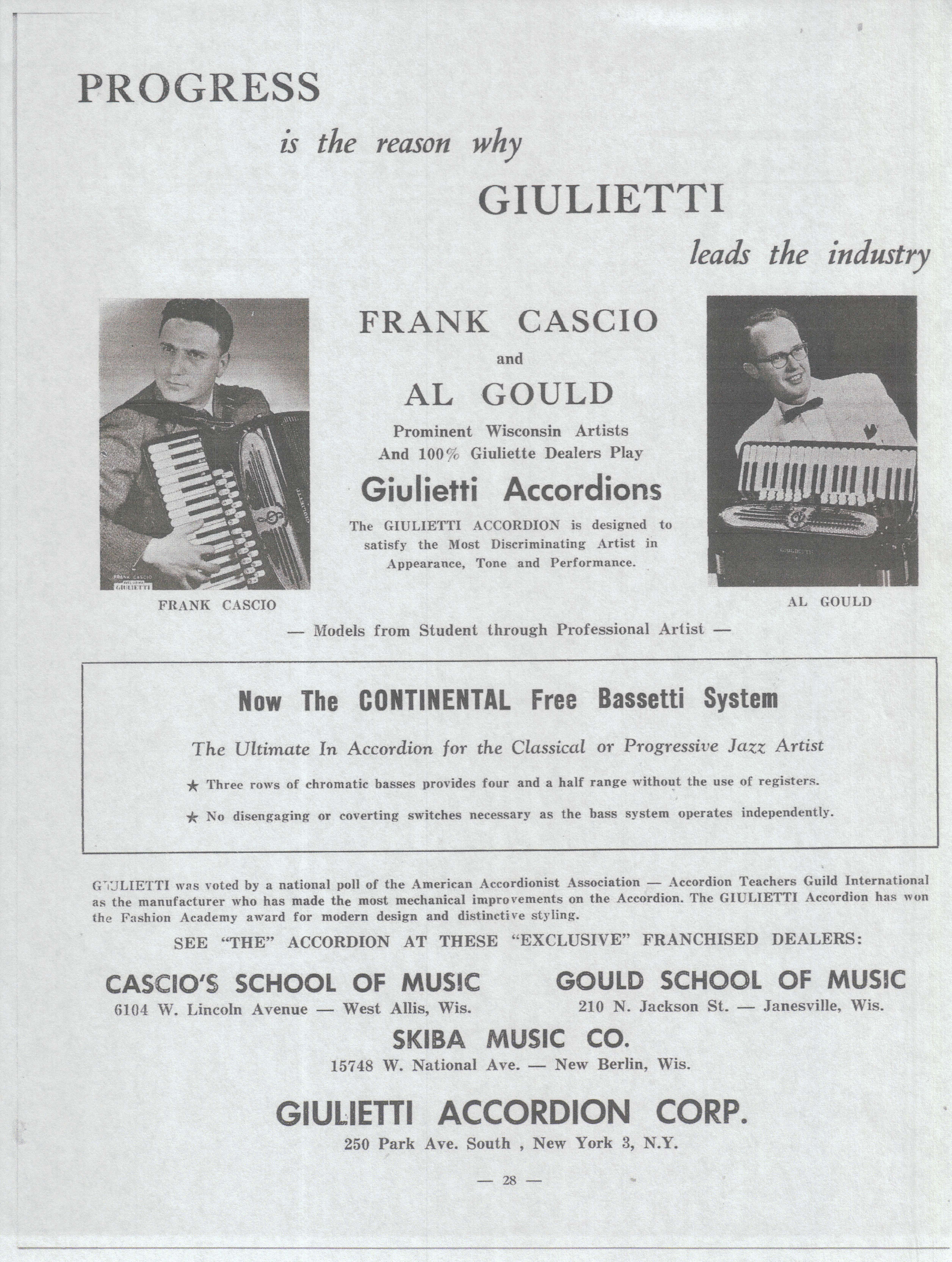 Frank Cascio and Al Gould Giuletti Accordions Promotional Poster