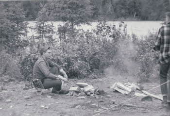 Edward Grala making a fire	