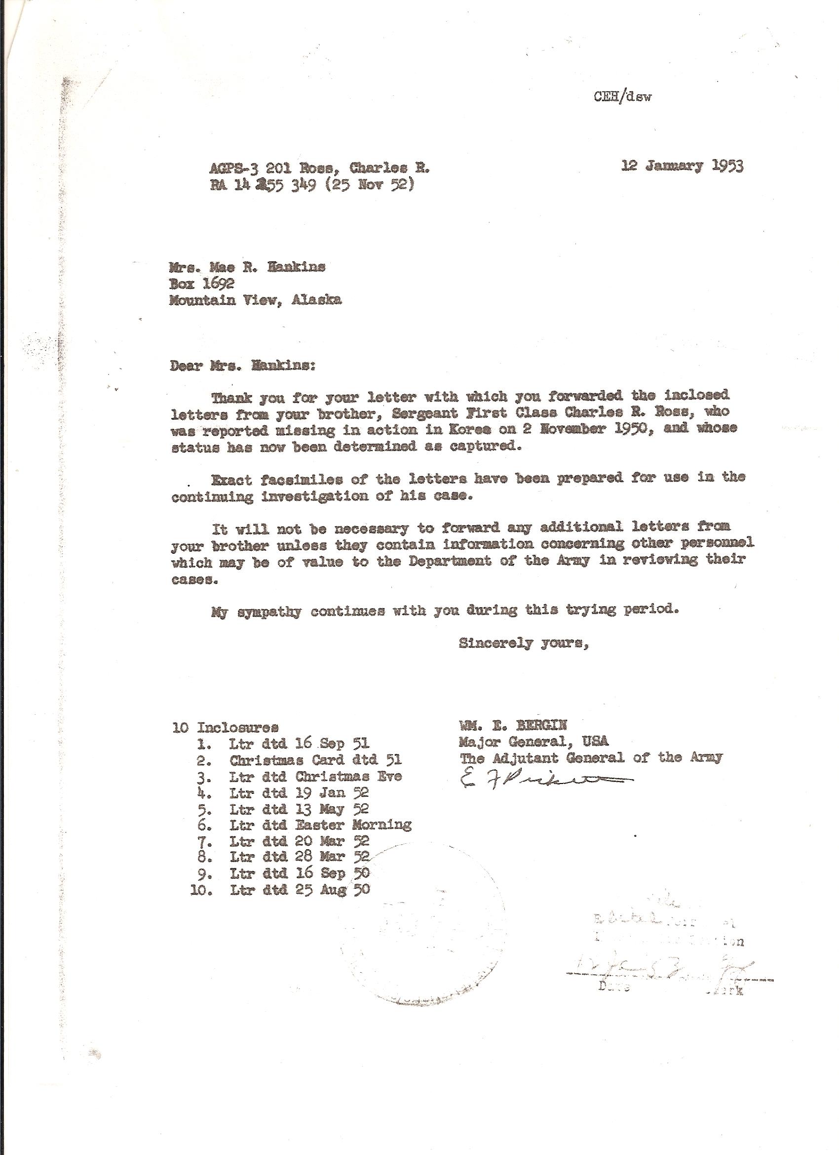 NPRC Letter to Mae R Hankins 
