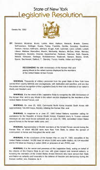 State of New York Legislative Resolution recognizing the 50th anniversary of the Korean War (1)