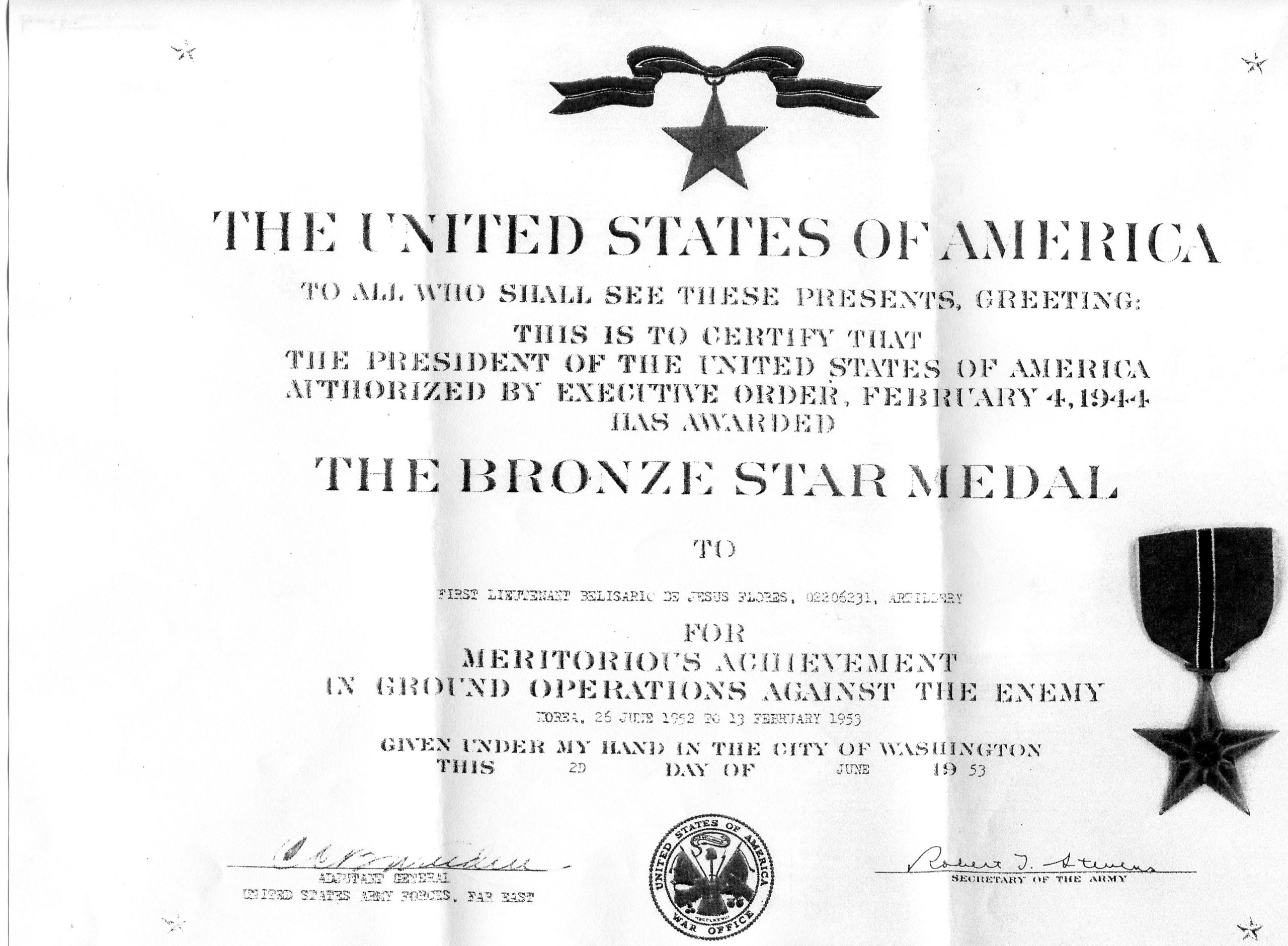Belisario Flores Bronze Star Medal