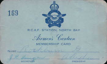 R.C.A.F station, North Bay Airmen Membership Card (front)