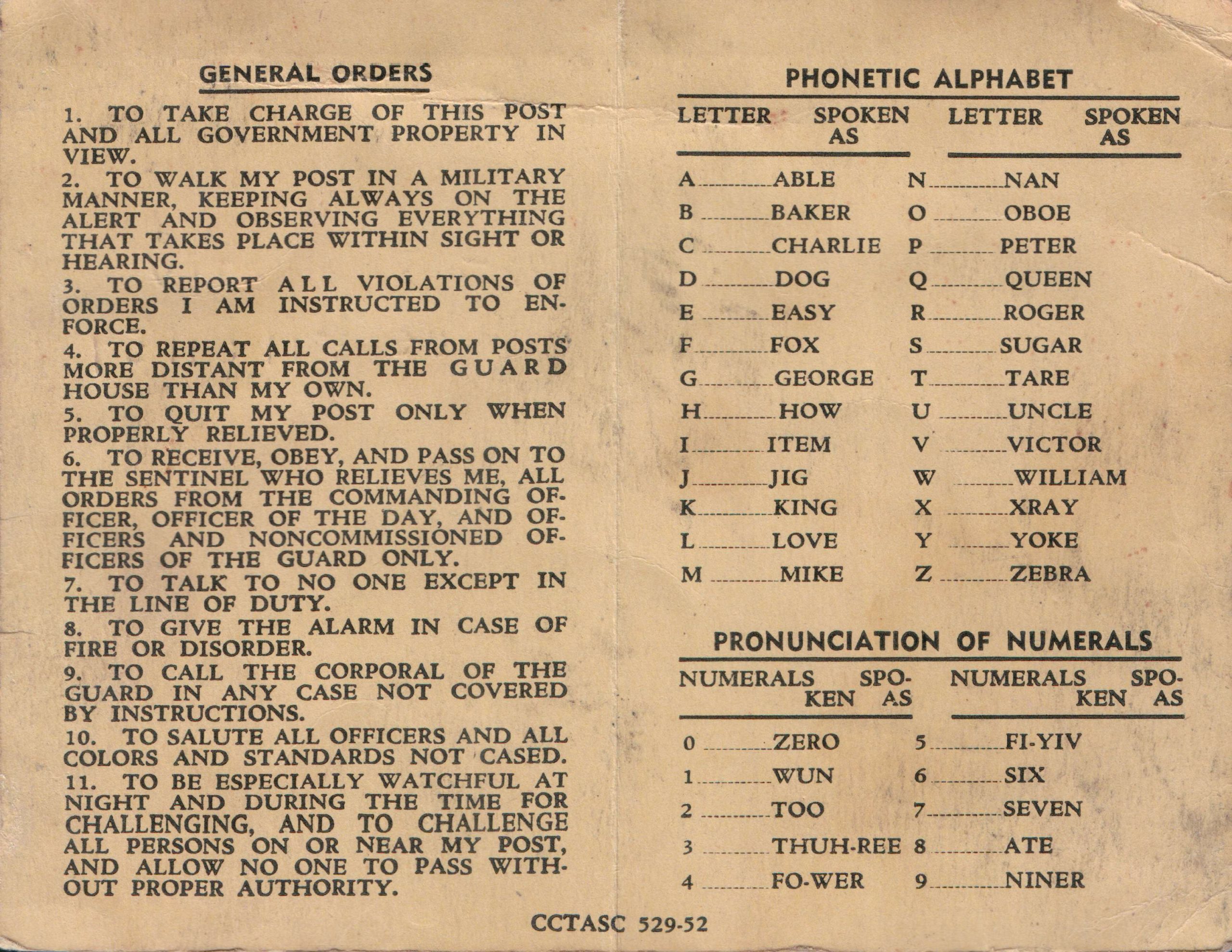 Front of General Information Card