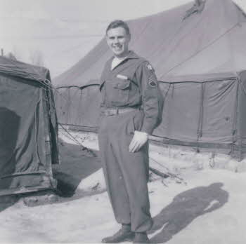 Dave Allen in front of tent