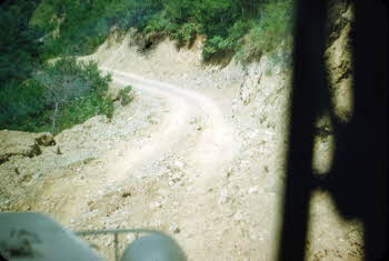 Looking down to road from Jeep