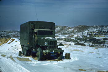Truck on snow covered road
