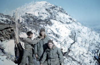 (From left to Right) SGT.Staton, Clodfelder, Chakman Joan, on the way Peak of Hill 1243