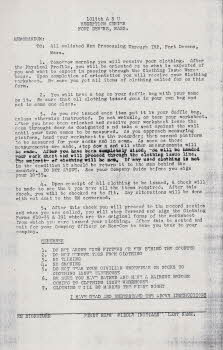 Memorandum to all enlisted men processing Through IRP, Fort Devens, Mass.