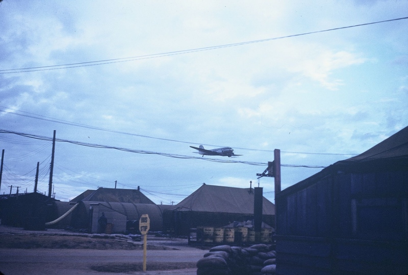 A picture of an Aerial Spraying taking in place in 1953 at Kimpo, Korea.