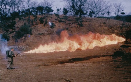 Shooting a flame thrower