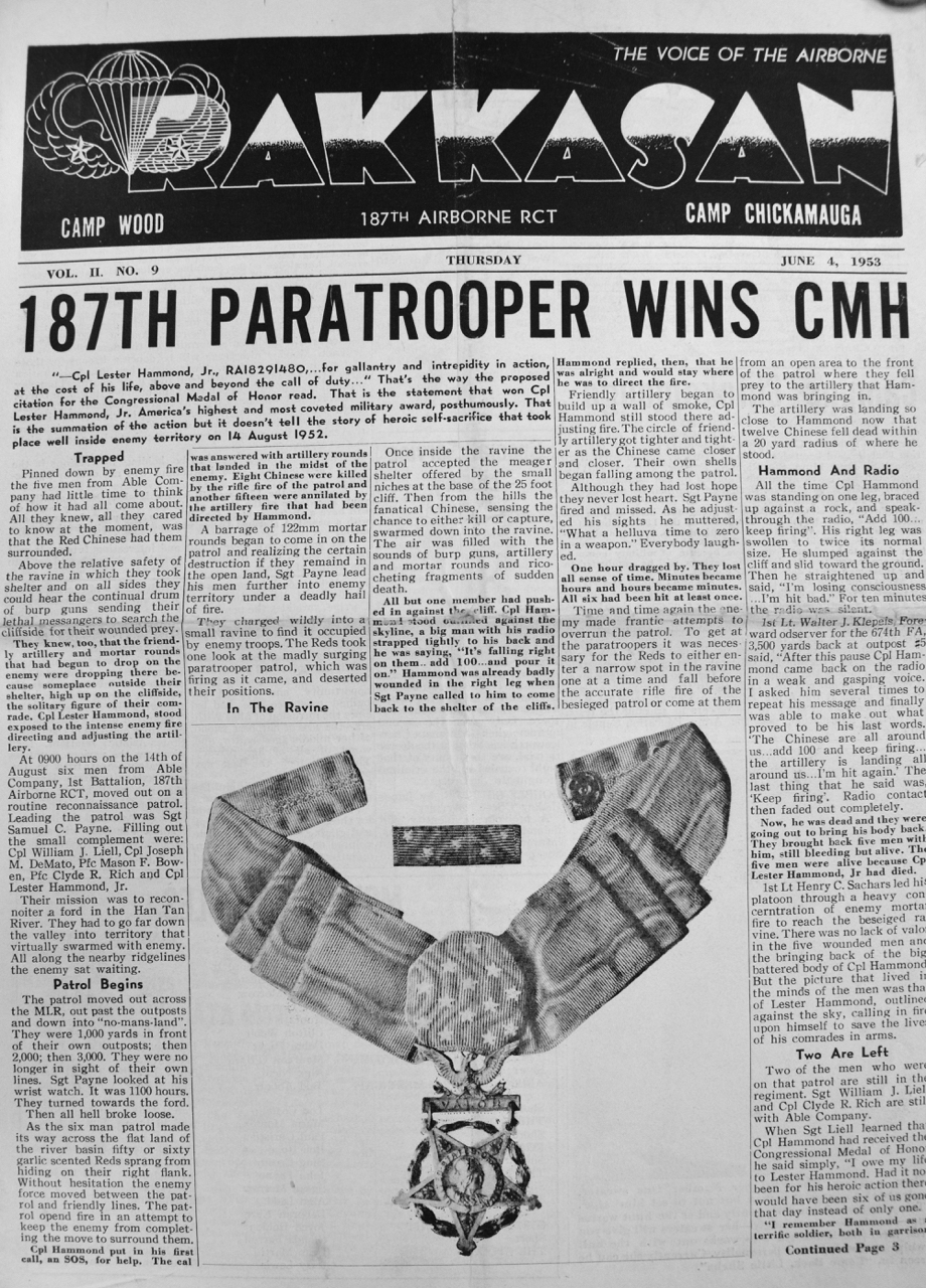 187th Paratrooper wins CMH