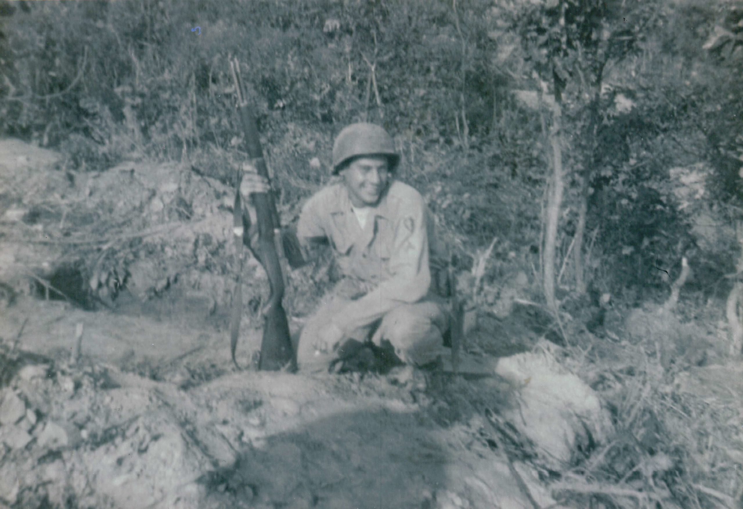 A picture of Paul Hockla on the hill next to Pork Chop Hill. Taken on July 12, 1953. 