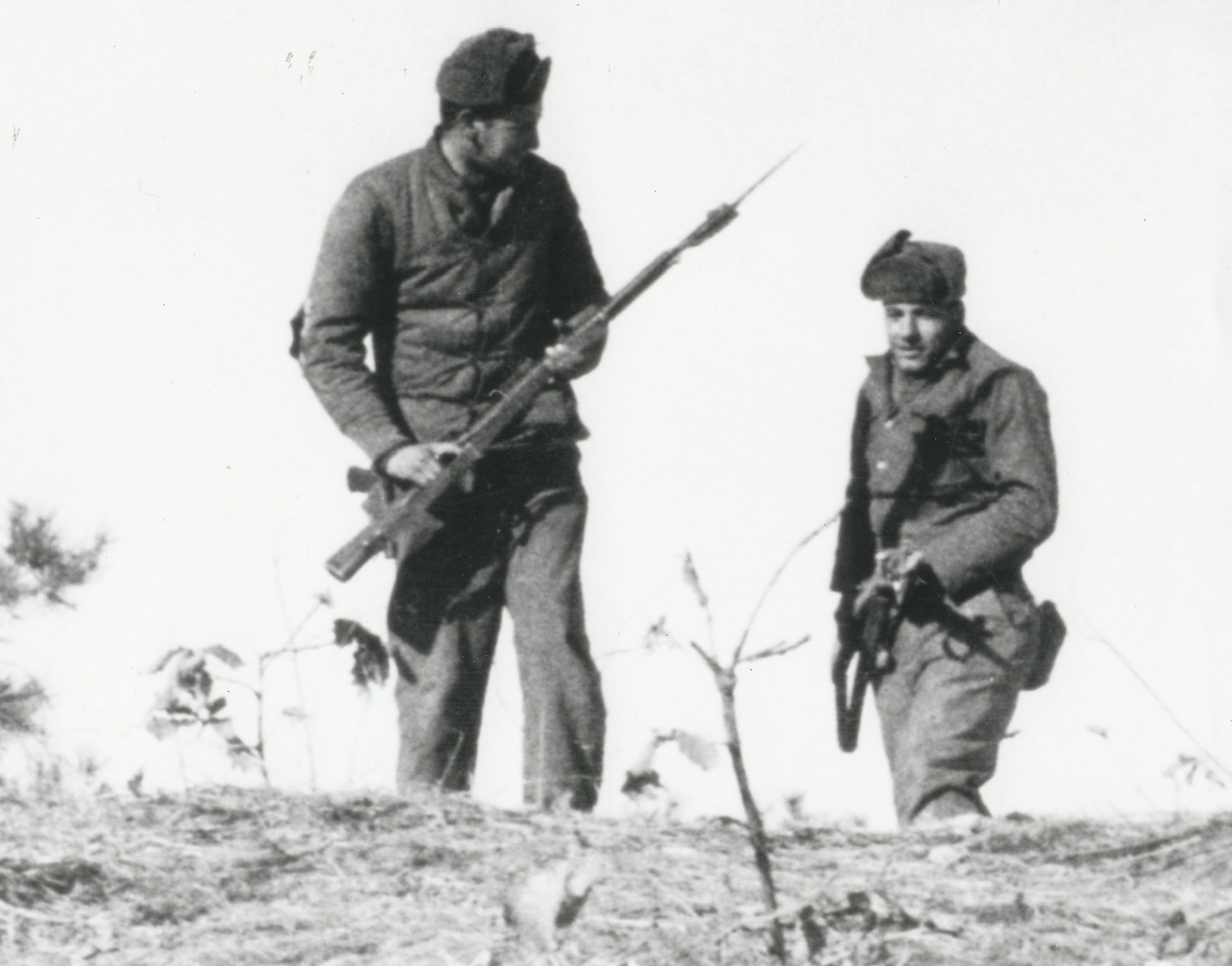 Robert & Richard on patrol against Chinese positions in North Korea, taken in November 1950.