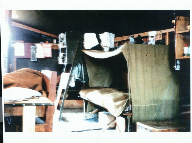 Inside a typical tent at a camp at Kwan Di Ri in 1953.
