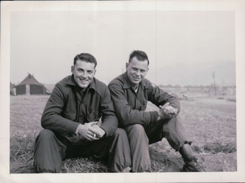 Puls with friend in Korea after the war in Aug 1953 in Inje, NW section of DMZ