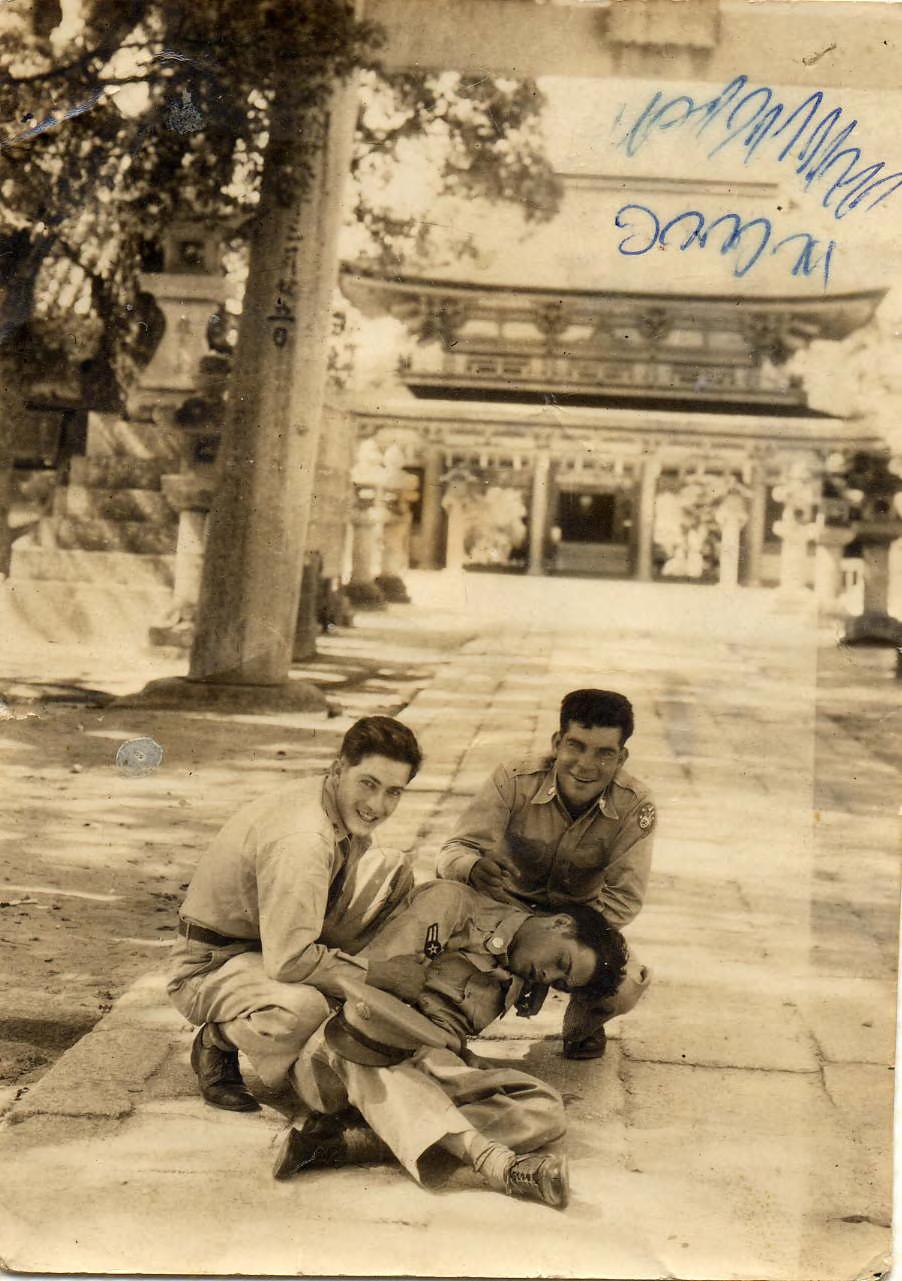 [Front]: b/w digital print of Ayon [right] and two unidentified soldiers, one either unconscious or pretending to be unconscious, Japan 