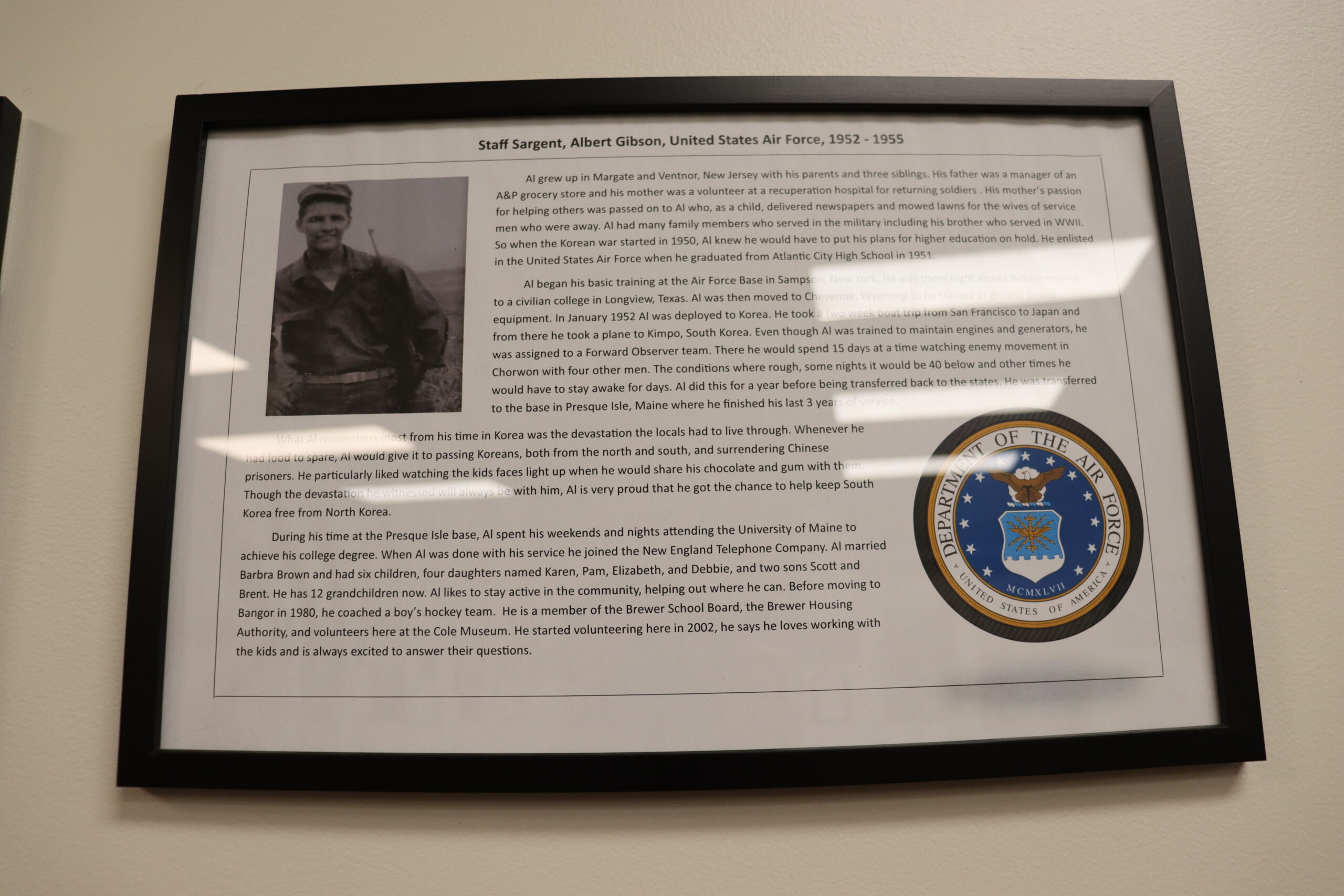 Plaque Located in Coles Transportation Veteran Meeting Room