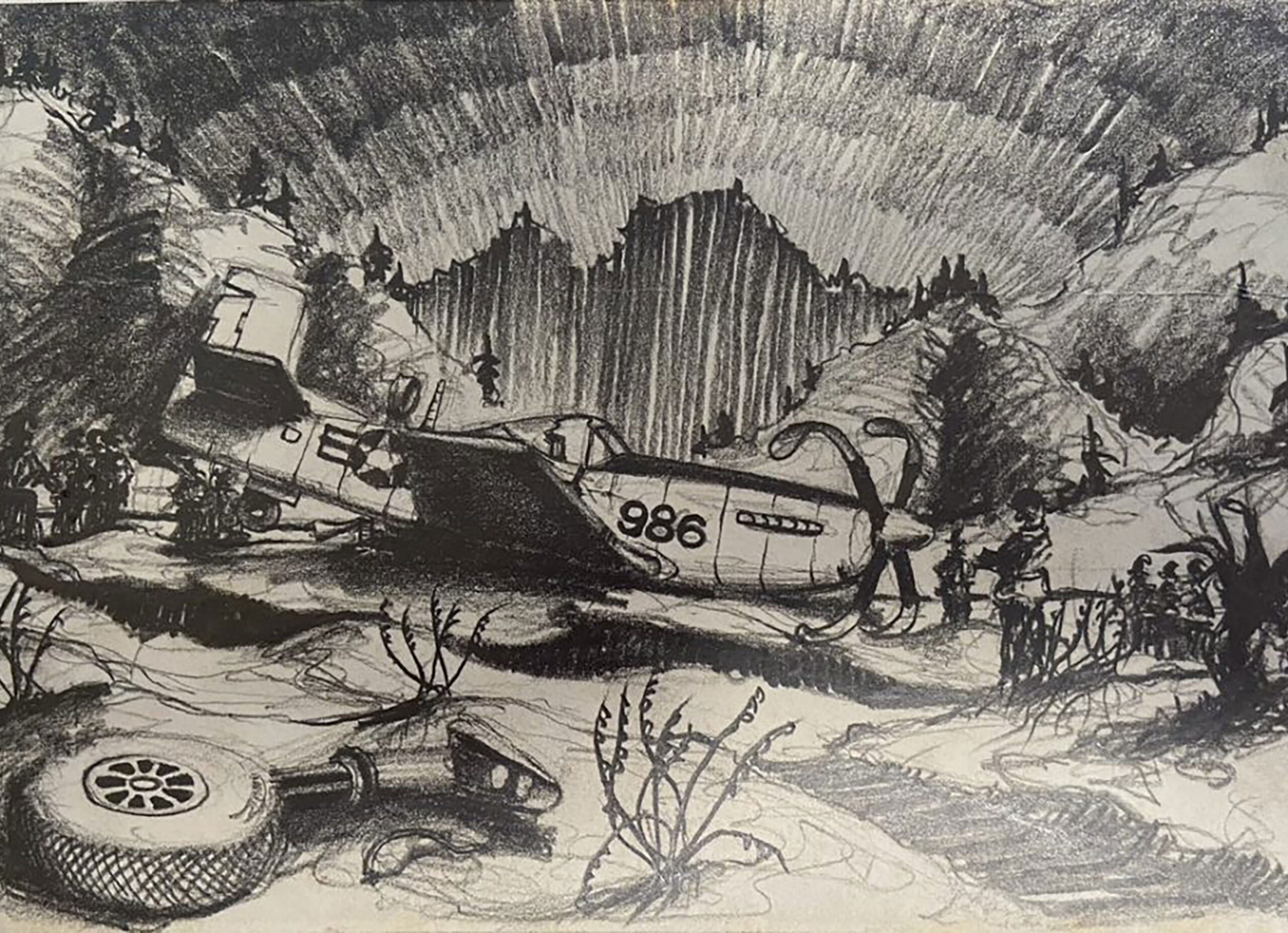 drawing of war scene